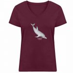 Dolphin – Damen Bio V T-Shirt – burgundy