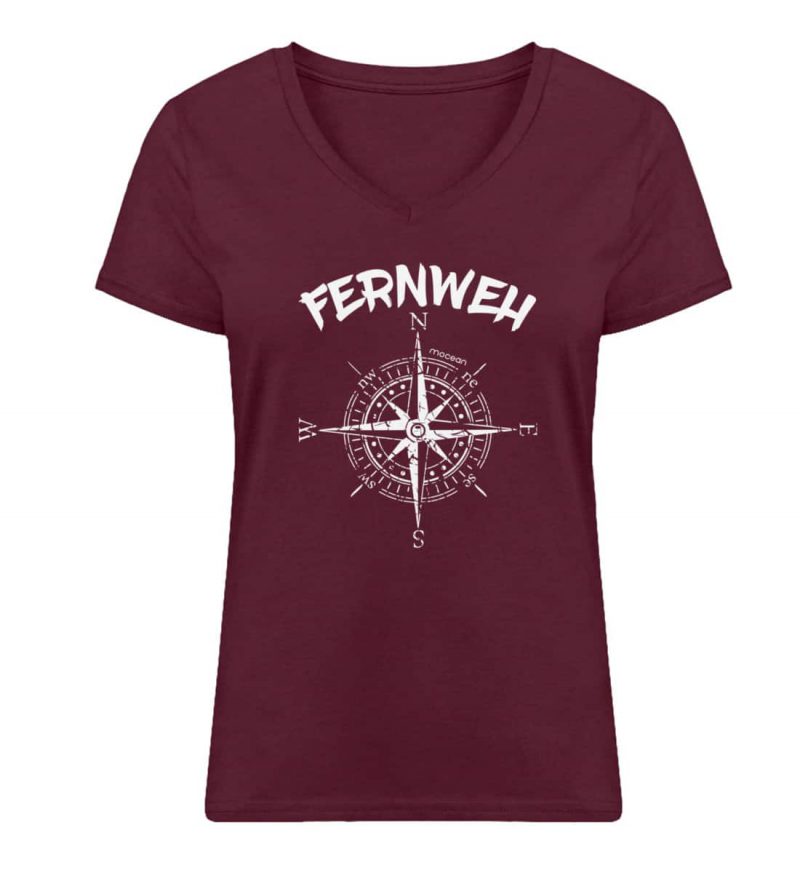 Fernweh - Damen Bio V T-Shirt - burgundy