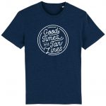 Organic T-Shirt “Good Times – Tan Lines” aus Bio Baumwolle in Black Heather Blue