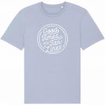 Organic T-Shirt “Good Times – Tan Lines” aus Bio Baumwolle in serene blue