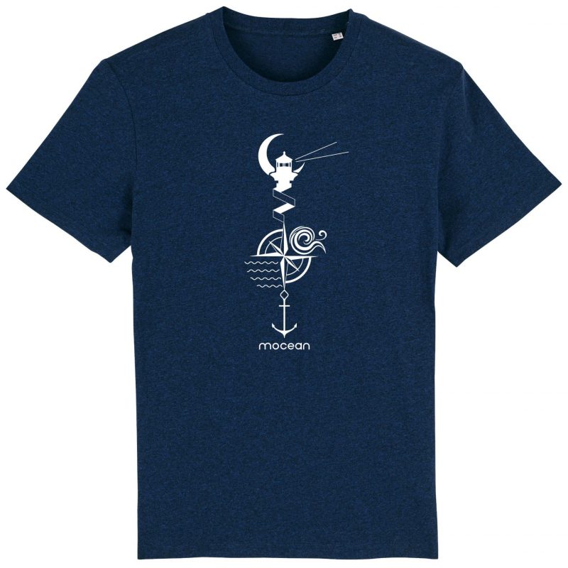 Unisex T-Shirt aus Biobaumwolle - "Leuchtturm" - black heather blue