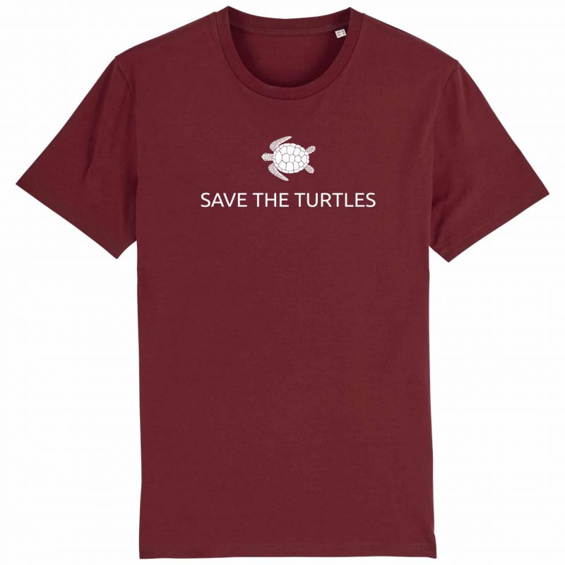Unisex T-Shirt aus Biobaumwolle - "Save the turtles" - burgundy
