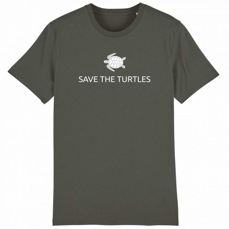 Unisex T-Shirt aus Biobaumwolle - "Save the turtles" - khaki