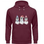 Pinguin Wintertrio – Premium Unisex Bio Hoodie – burgundy