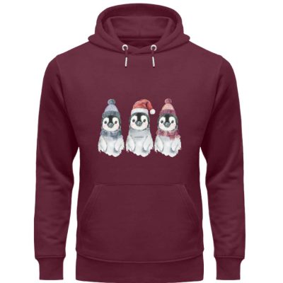 Pinguin Wintertrio - Premium Unisex Bio Hoodie - burgundy