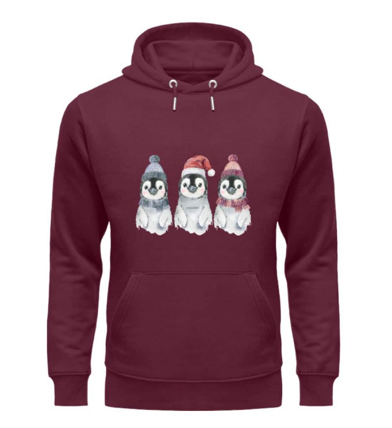 Pinguin Wintertrio - Premium Unisex Bio Hoodie - burgundy