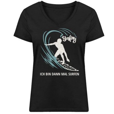 Surfen - Damen Bio V T-Shirt - black