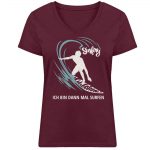 Surfen – Damen Bio V T-Shirt – burgundy