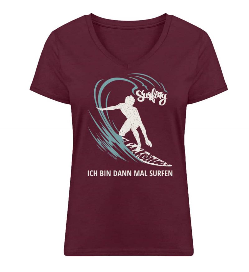 Surfen - Damen Bio V T-Shirt - burgundy